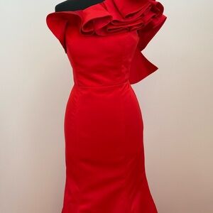 Elegant One Shoulder Red Dress